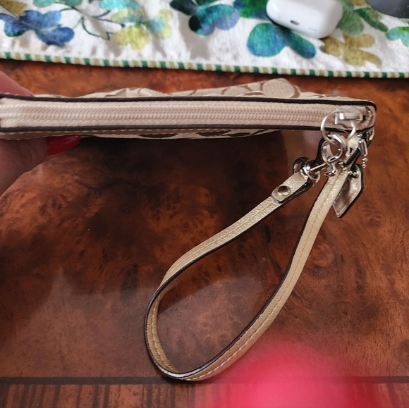 Coach Tan and Gold Signature Wristlet